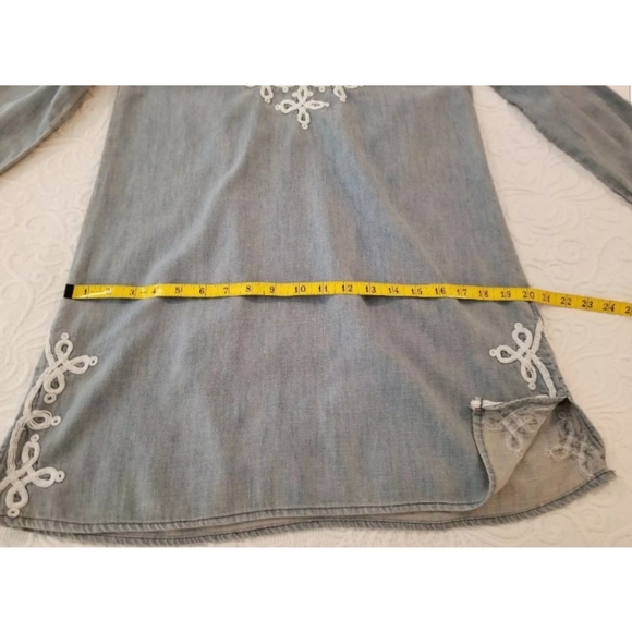 Chambray denim tunic dress embroidered boho Small - Picture 5 of 8
